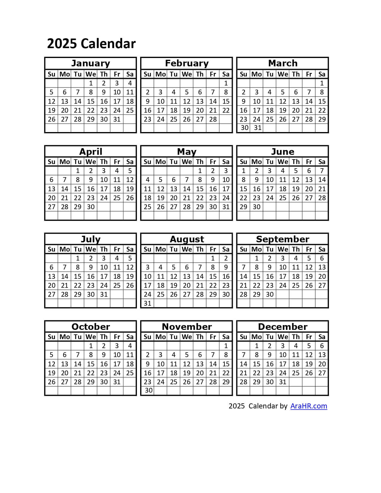 2025 Calendar - Yearly - Monthly - Free - Printable - Template - Excel - PDF - Image