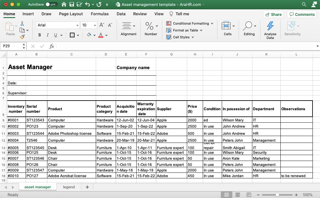 Asset Management Template [Free Excel Tracking Template included] - ARAHR