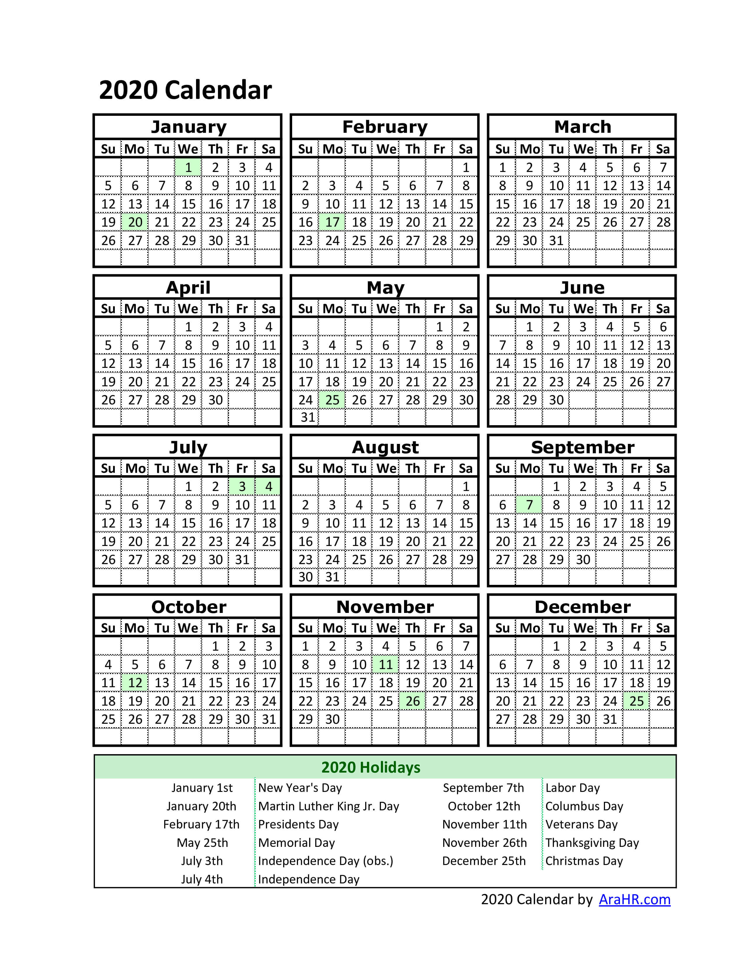 Get Printable Calendar 2020 Pdf Free Download Pics