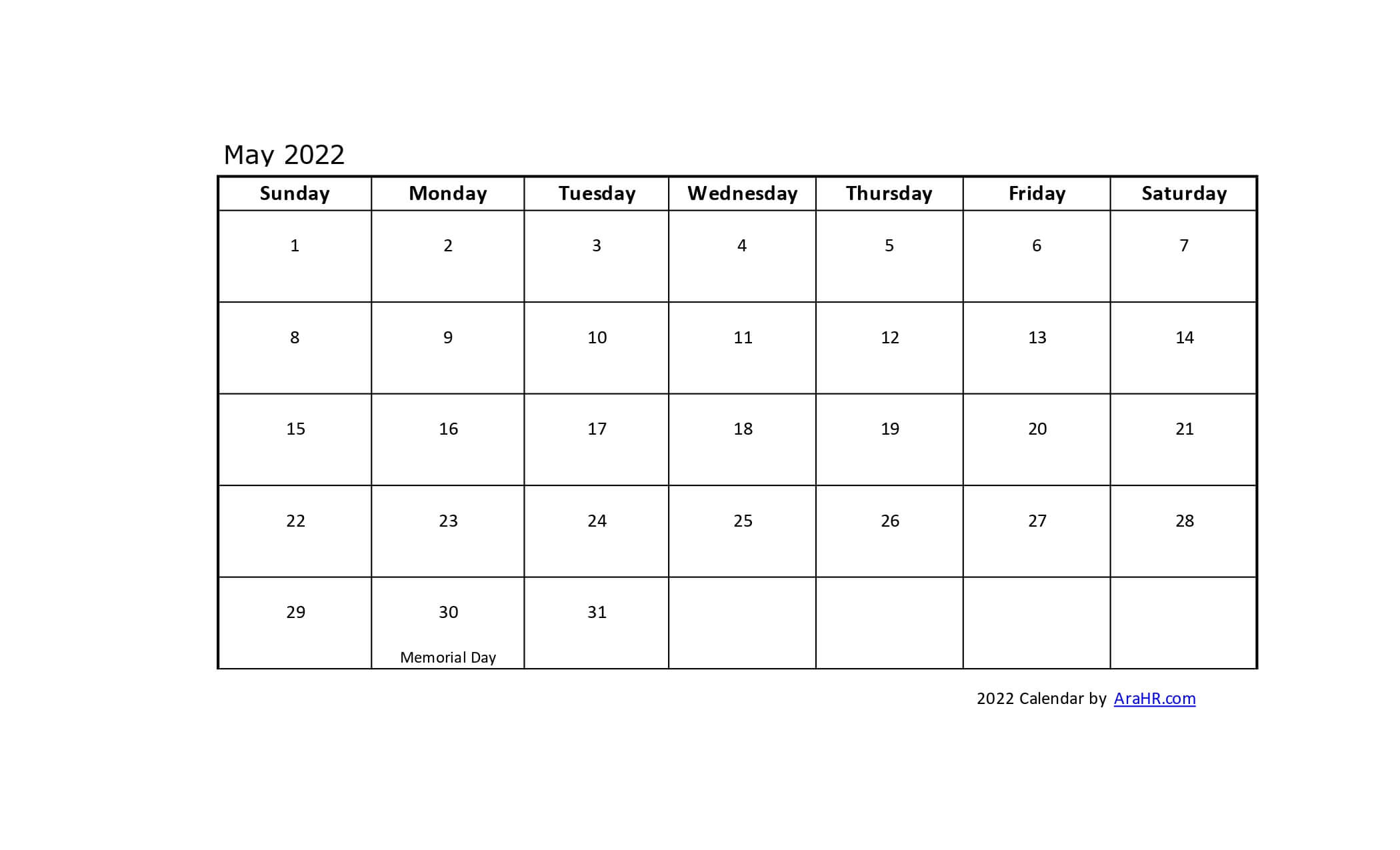 2022 calendar yearly monthly free printable